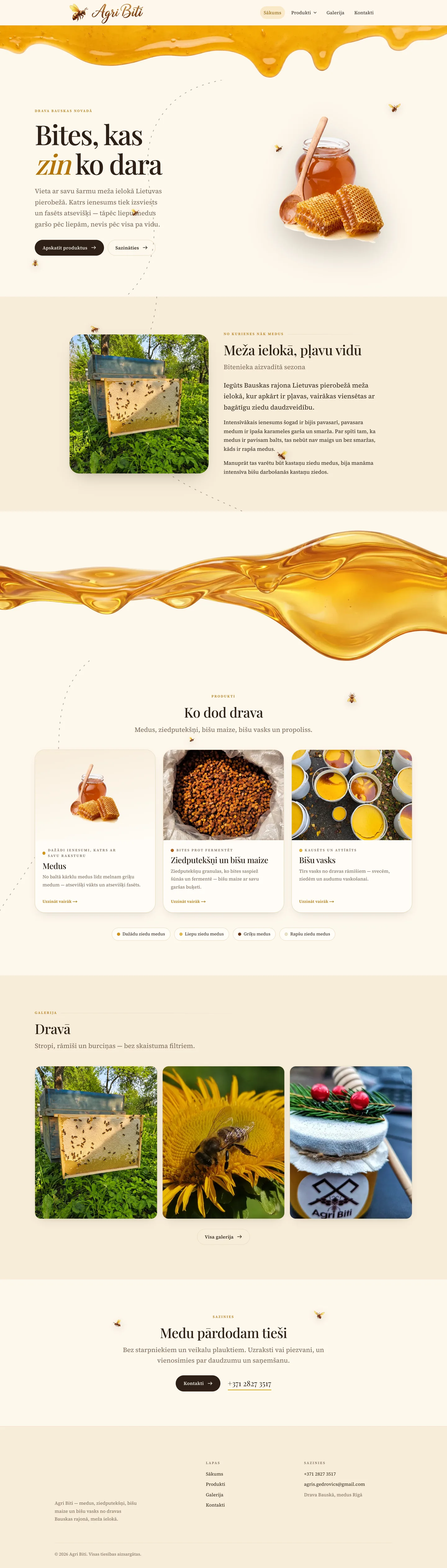Agri Biti Medus website on a desktop screen