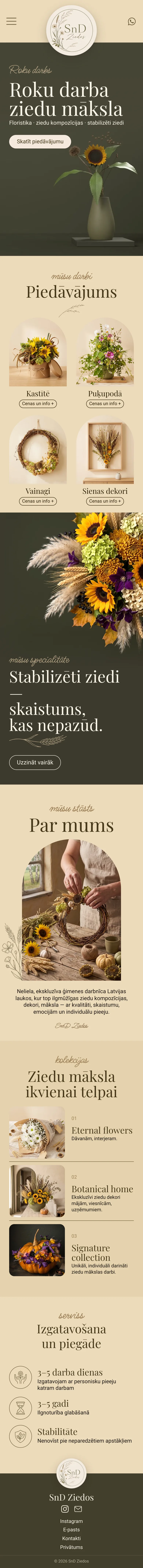 SnD Ziedos website on a phone